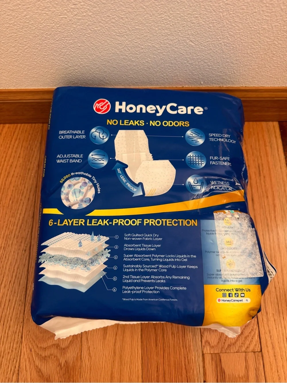 HoneyCare Disposable Male Dog Wraps Medium 50 Count 18–25” Open Box
